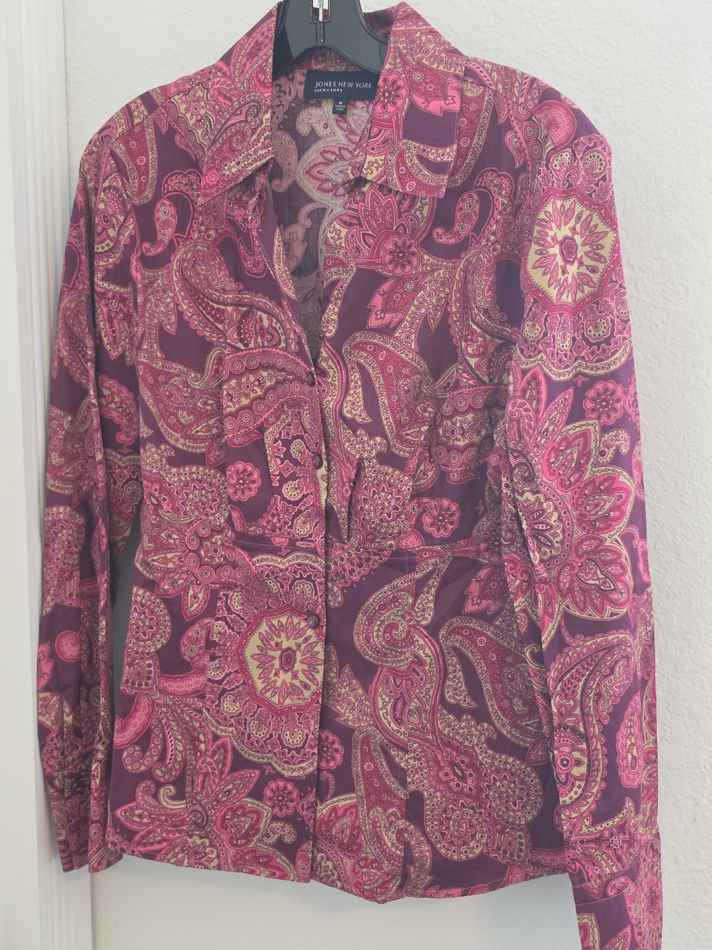 Jones New York Pink Paisley Button-Front Women's Blouse
